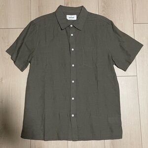 French Connection Create Unison Olive Green Short Sleeve Button-Down Shirt